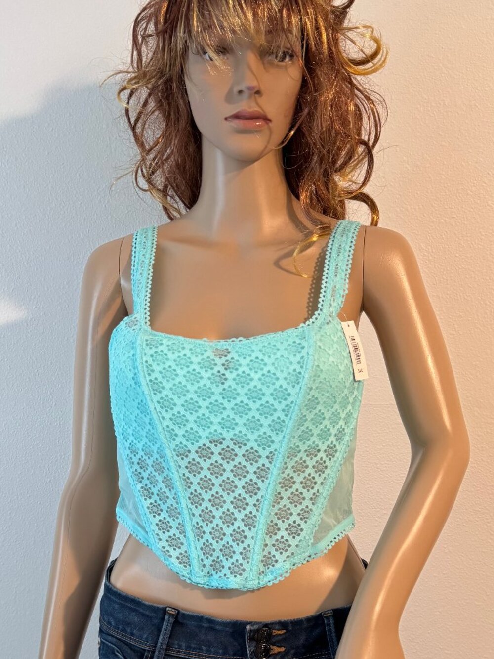 Adore Me Roxi Bustier Set of 2 Light Blue Aqua Bra Size 34C Thong Panty M NWT